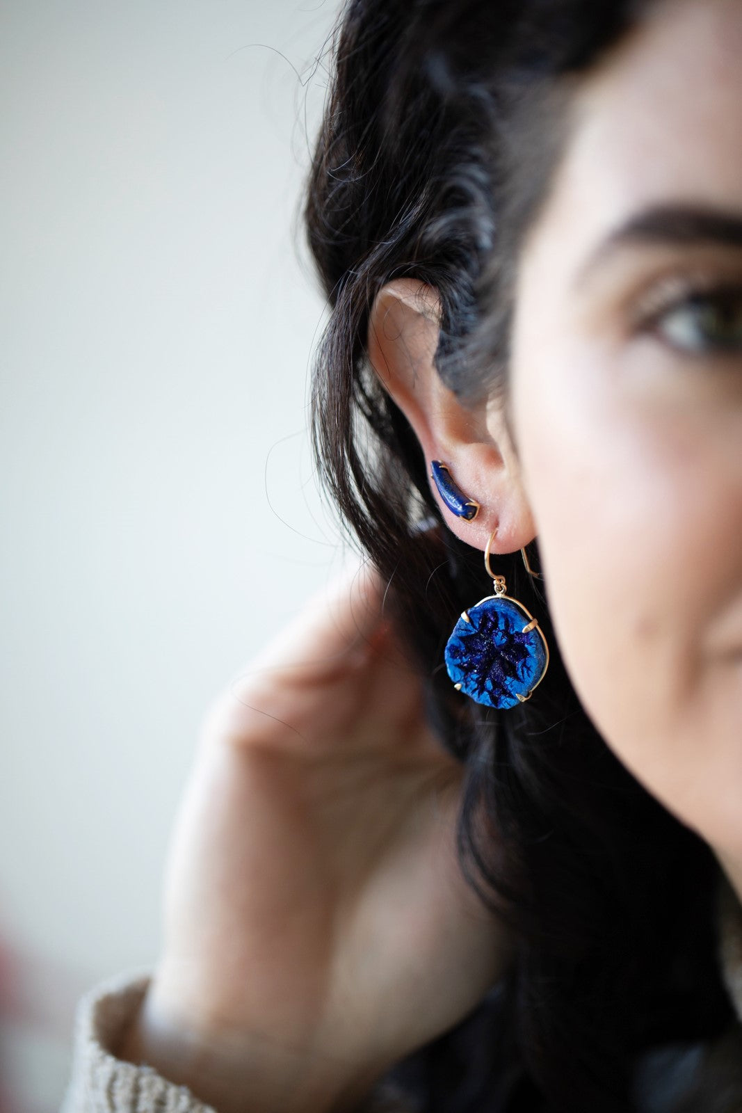 Large Azurite Geode Earrings
