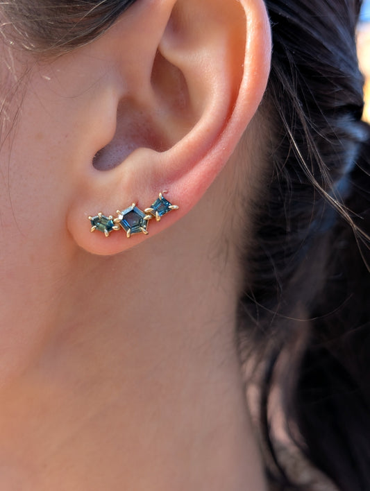 Teal Sapphire Ear Climbers
