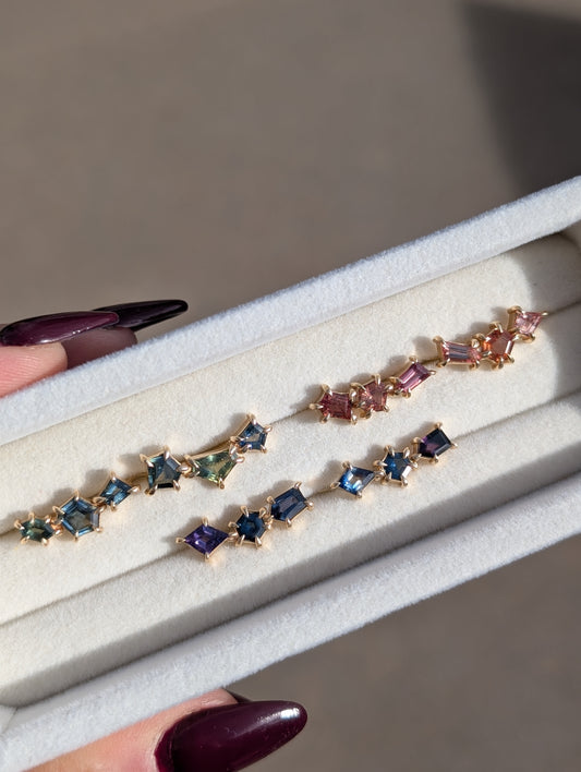 Peach Sapphire Ear Climbers