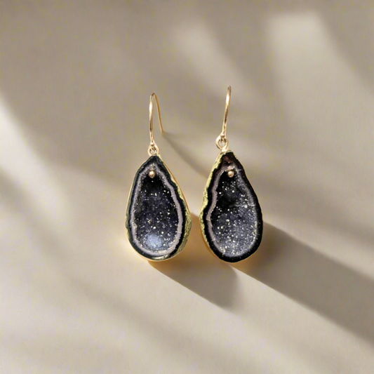 Black Geode Drop Earrings