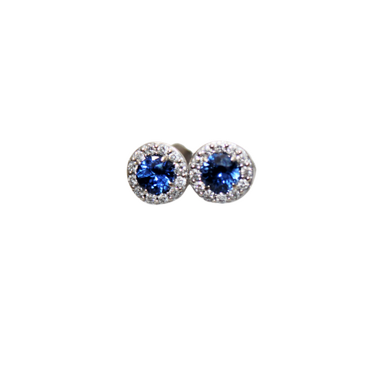 Blue Sapphire Halo Stud Earrings