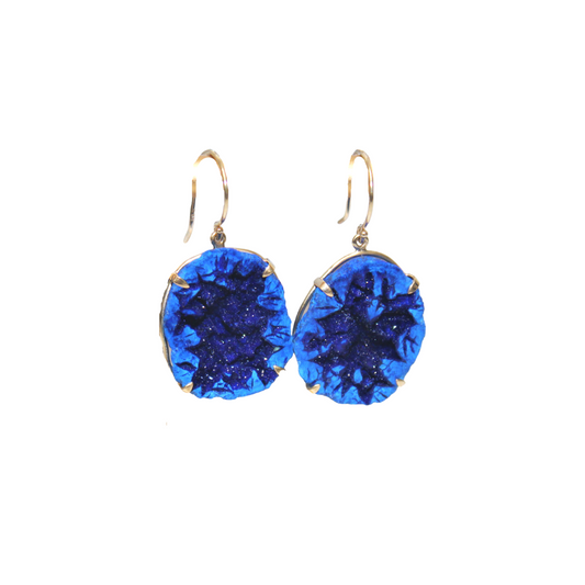 Large Azurite Geode Earrings