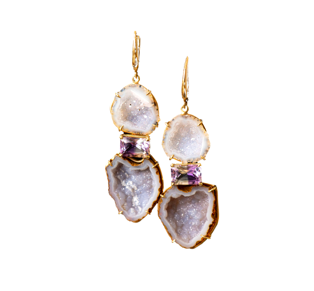 Amethyst Geode Drop Earrings