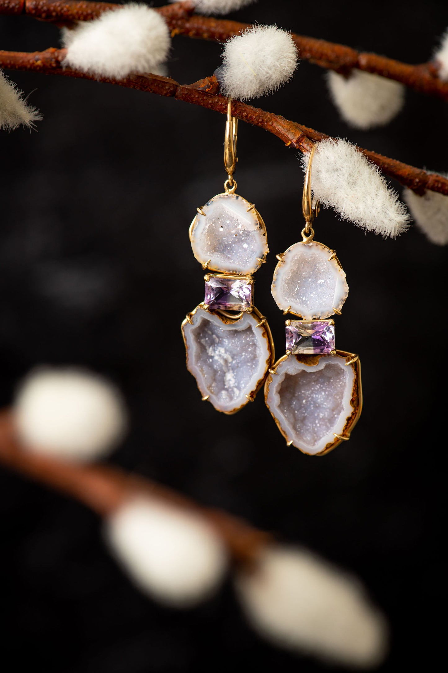 Amethyst Geode Drop Earrings