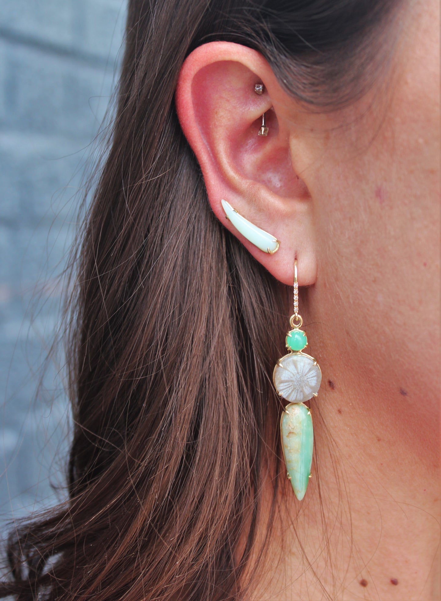 Carved Gemstone Ear Climbers