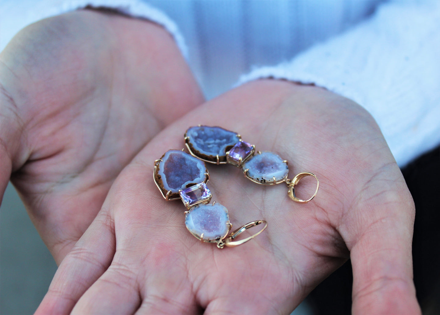 Amethyst Geode Drop Earrings