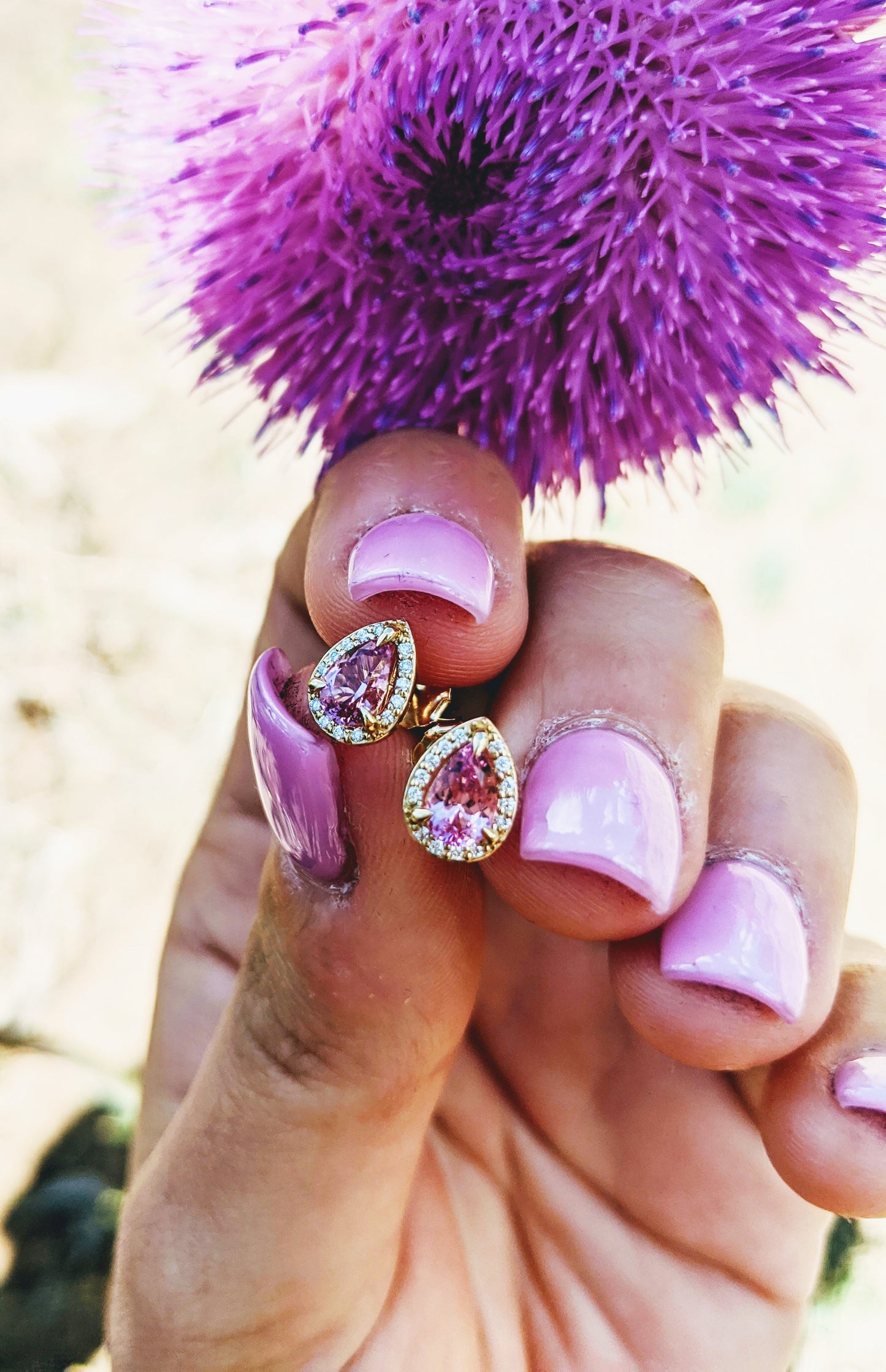 Pink Spinel Diamond Studs