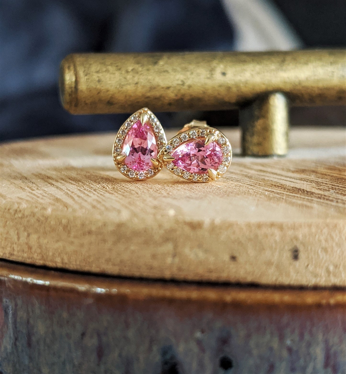 Pink Spinel Diamond Studs