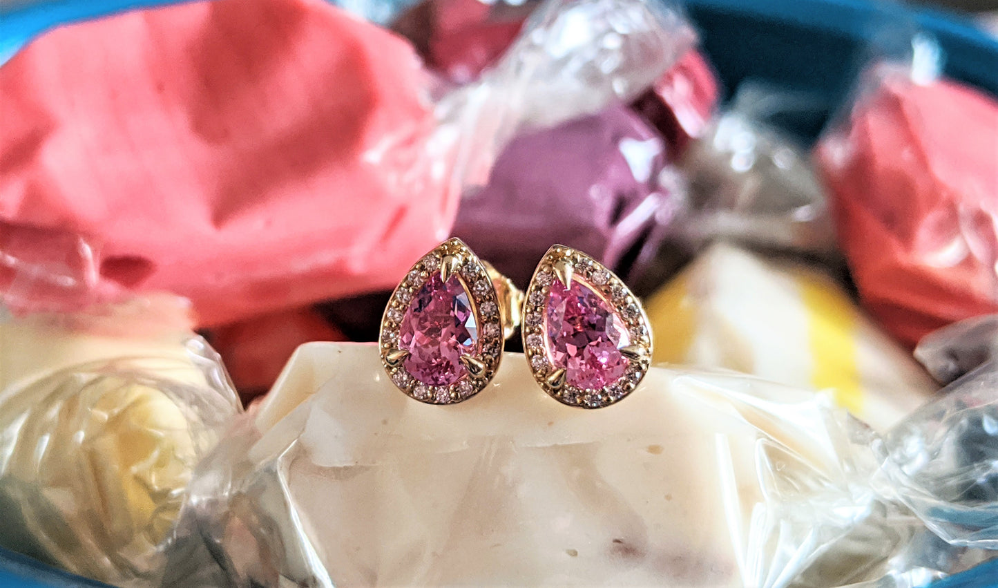 Pink Spinel Diamond Studs