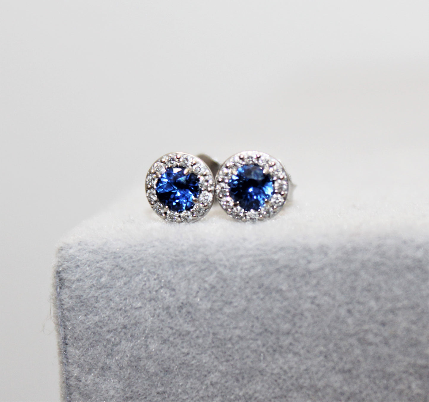 Blue Sapphire Halo Stud Earrings